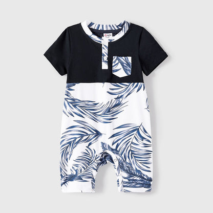 Family Matching Cotton Short-sleeve T-shirt and Plant Print Naia? Spliced Ruffle Trim Cami Dresses Sets - 20560651