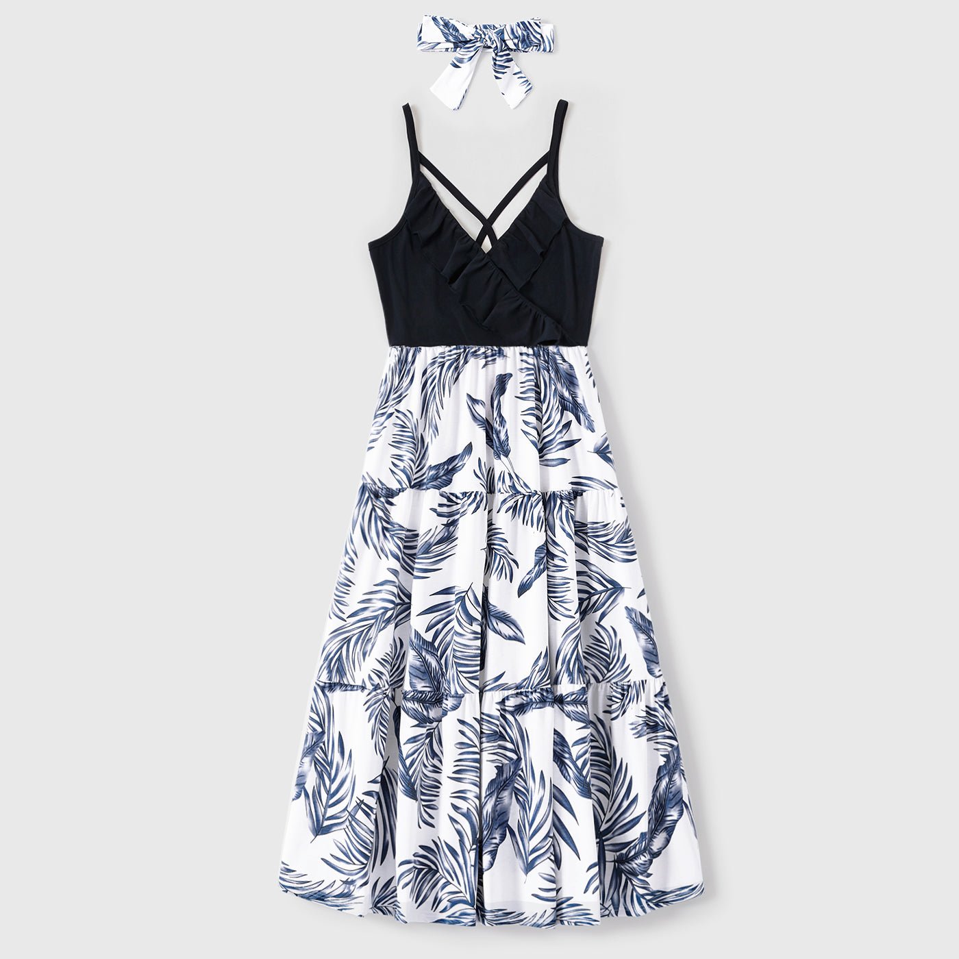 Family Matching Cotton Short-sleeve T-shirt and Plant Print Naia? Spliced Ruffle Trim Cami Dresses Sets - 20560651