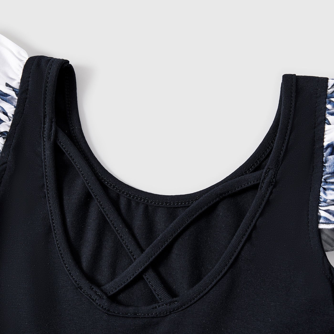 Family Matching Cotton Short-sleeve T-shirt and Plant Print Naia? Spliced Ruffle Trim Cami Dresses Sets - 20560651