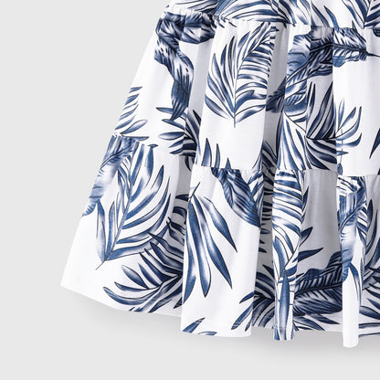 Family Matching Cotton Short-sleeve T-shirt and Plant Print Naia? Spliced Ruffle Trim Cami Dresses Sets - 20560651