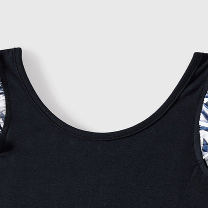 Family Matching Cotton Short-sleeve T-shirt and Plant Print Naia? Spliced Ruffle Trim Cami Dresses Sets - 20560651