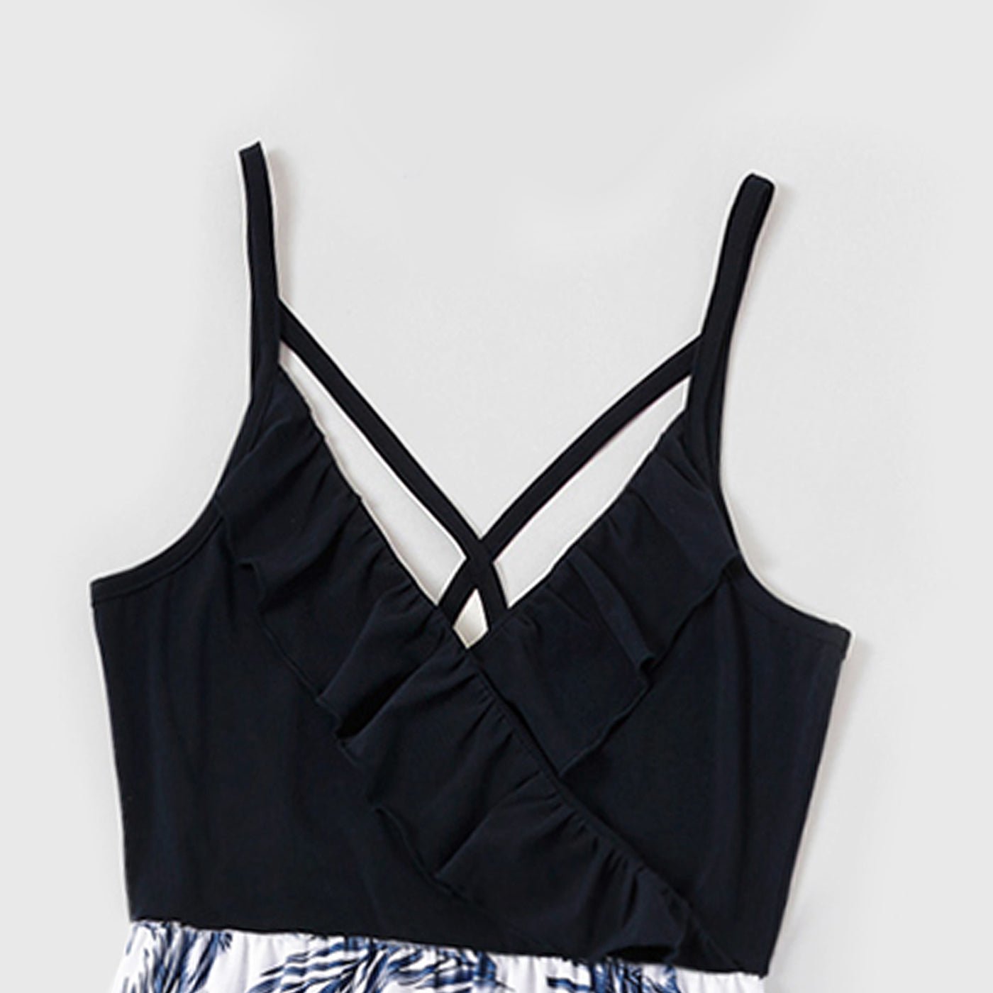 Family Matching Cotton Short-sleeve T-shirt and Plant Print Naia? Spliced Ruffle Trim Cami Dresses Sets - 20560651