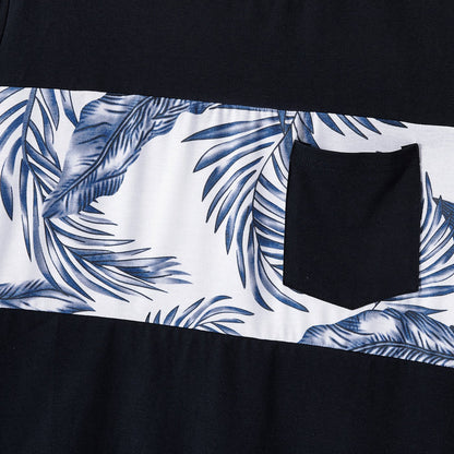 Family Matching Cotton Short-sleeve T-shirt and Plant Print Naia? Spliced Ruffle Trim Cami Dresses Sets - 20560651