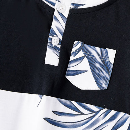 Family Matching Cotton Short-sleeve T-shirt and Plant Print Naia? Spliced Ruffle Trim Cami Dresses Sets - 20560651