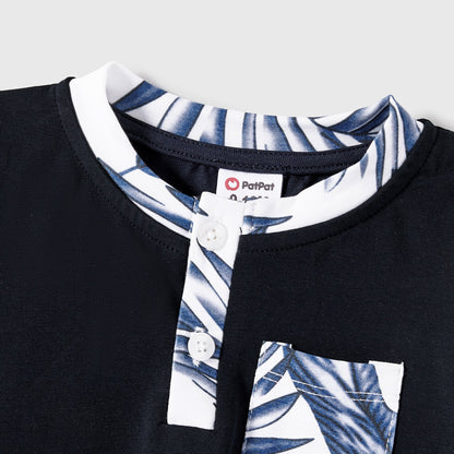 Family Matching Cotton Short-sleeve T-shirt and Plant Print Naia? Spliced Ruffle Trim Cami Dresses Sets - 20560651