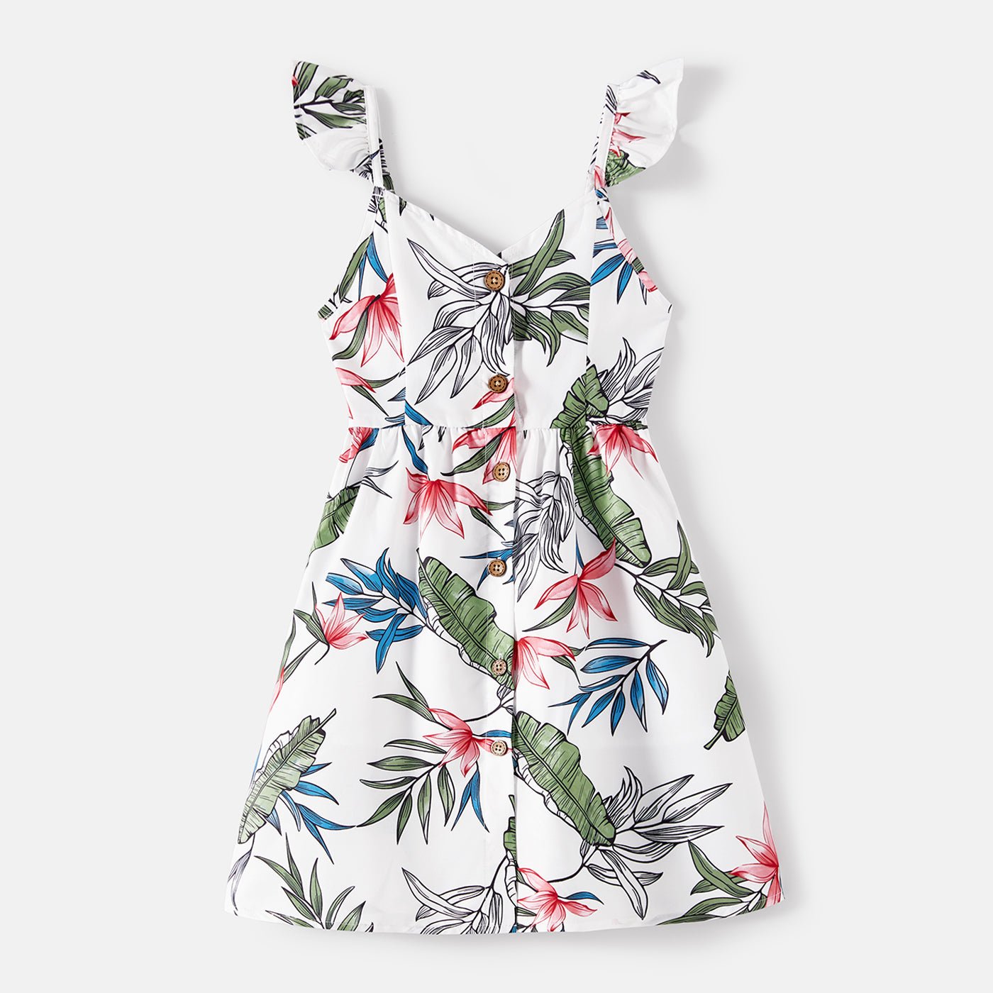 Family Matching Cotton Short-sleeve T-shirts and Allover Floral Print Button Front Cami Dresses Sets - 20574179