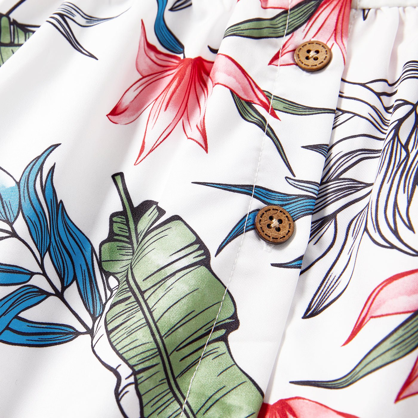 Family Matching Cotton Short-sleeve T-shirts and Allover Floral Print Button Front Cami Dresses Sets - 20574179