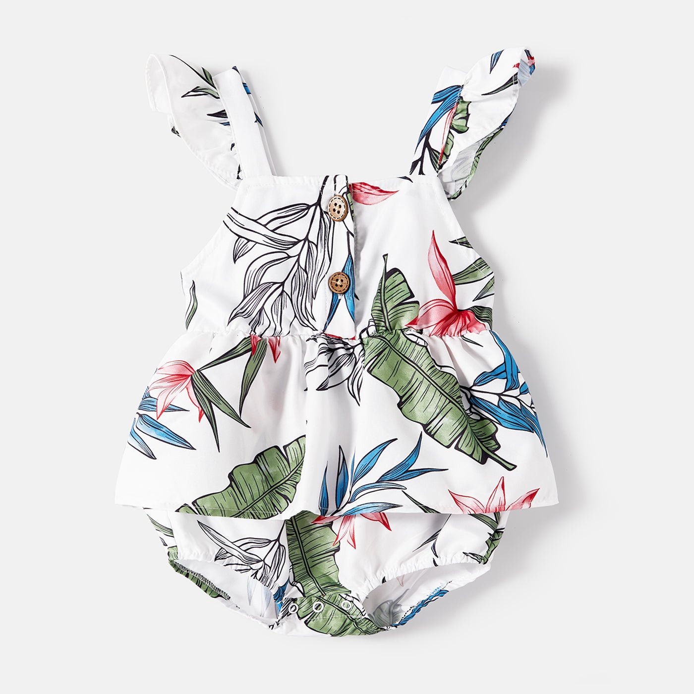 Family Matching Cotton Short-sleeve T-shirts and Allover Floral Print Button Front Cami Dresses Sets - 20574179