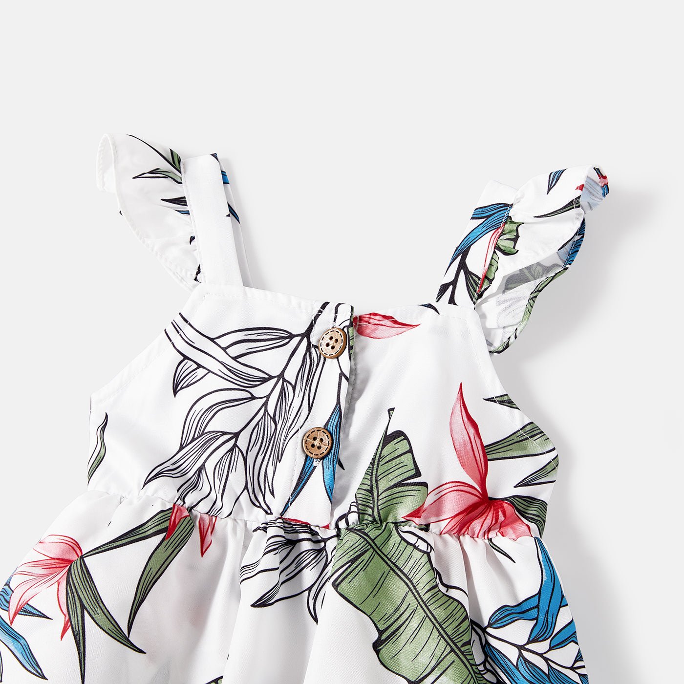 Family Matching Cotton Short-sleeve T-shirts and Allover Floral Print Button Front Cami Dresses Sets - 20574179