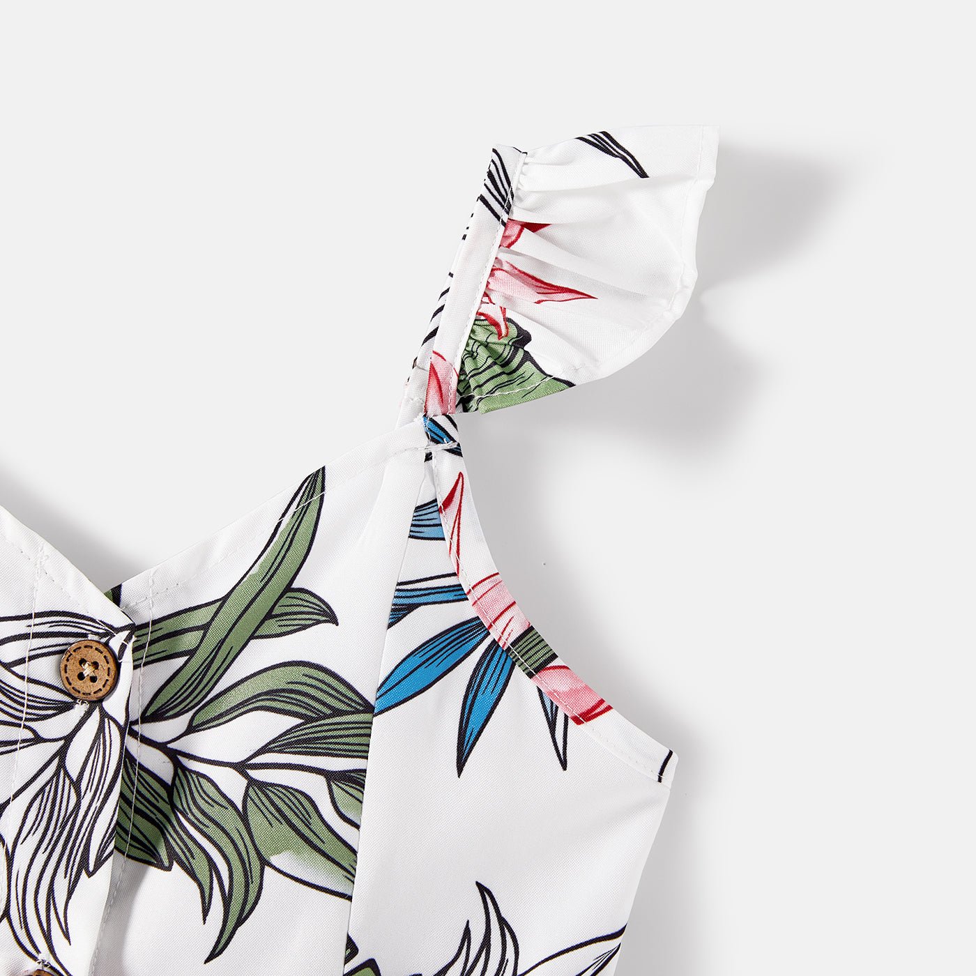 Family Matching Cotton Short-sleeve T-shirts and Allover Floral Print Button Front Cami Dresses Sets - 20574179