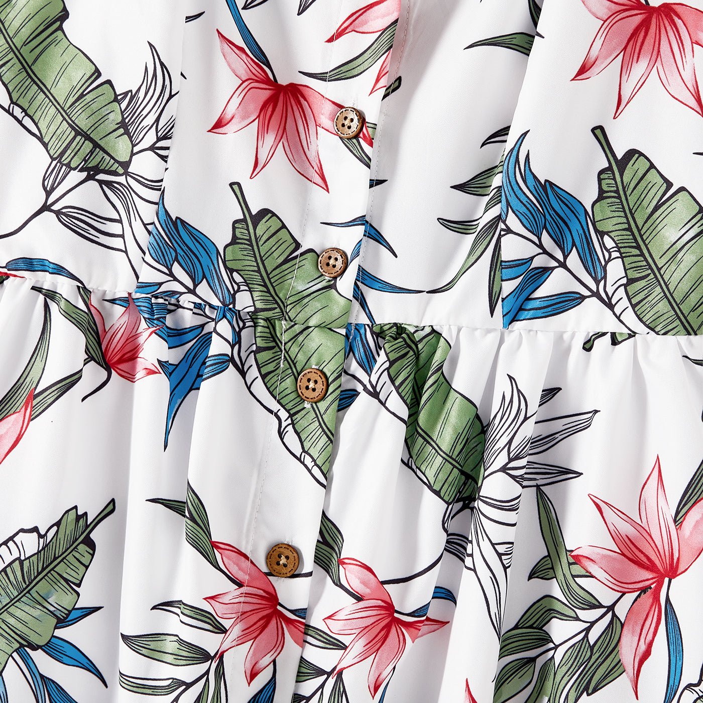 Family Matching Cotton Short-sleeve T-shirts and Allover Floral Print Button Front Cami Dresses Sets - 20574179