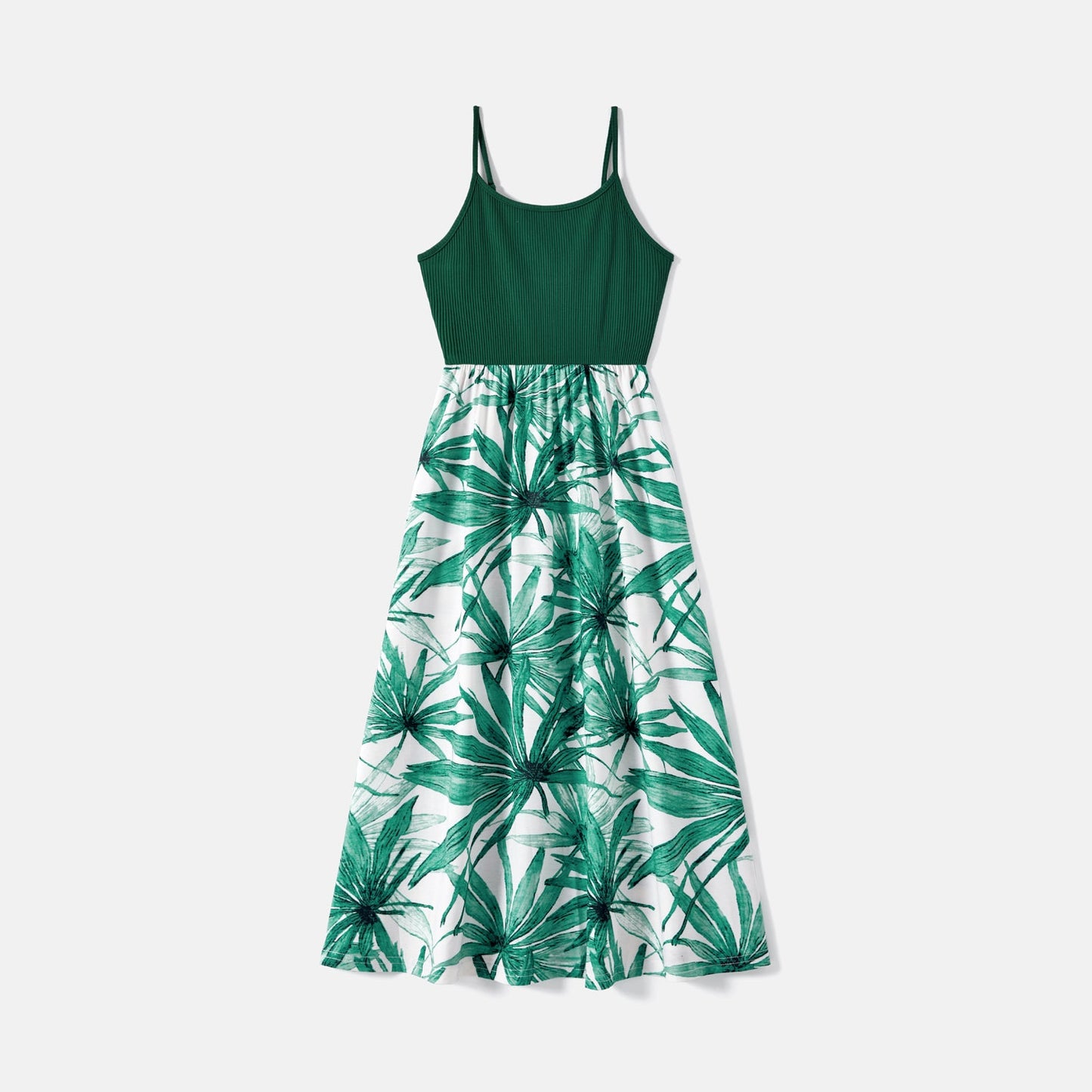 Family Matching Cotton Short-sleeve T-shirts and Allover Plant Print Spliced Naia? Cami Dresses Sets - 20588791