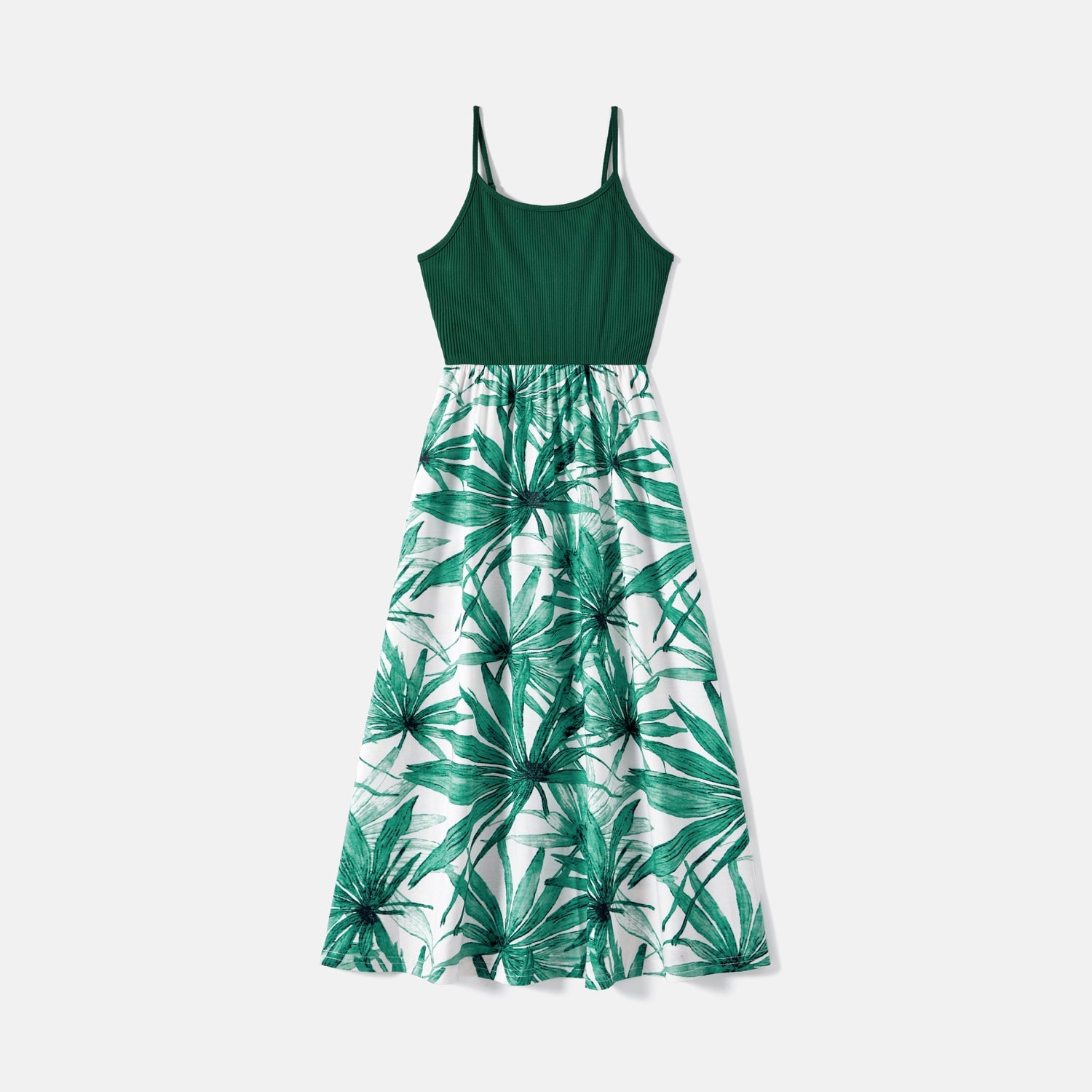 Family Matching Cotton Short-sleeve T-shirts and Allover Plant Print Spliced Naia? Cami Dresses Sets - 20588791