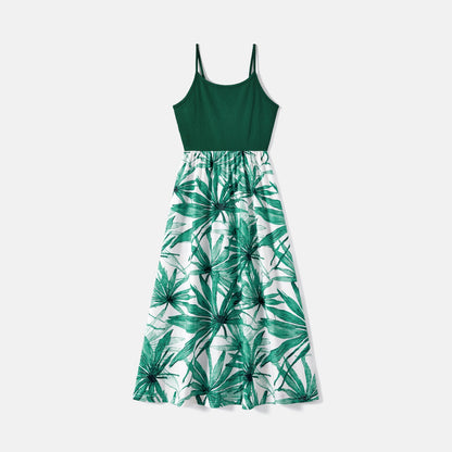Family Matching Cotton Short-sleeve T-shirts and Allover Plant Print Spliced Naia? Cami Dresses Sets - 20588791