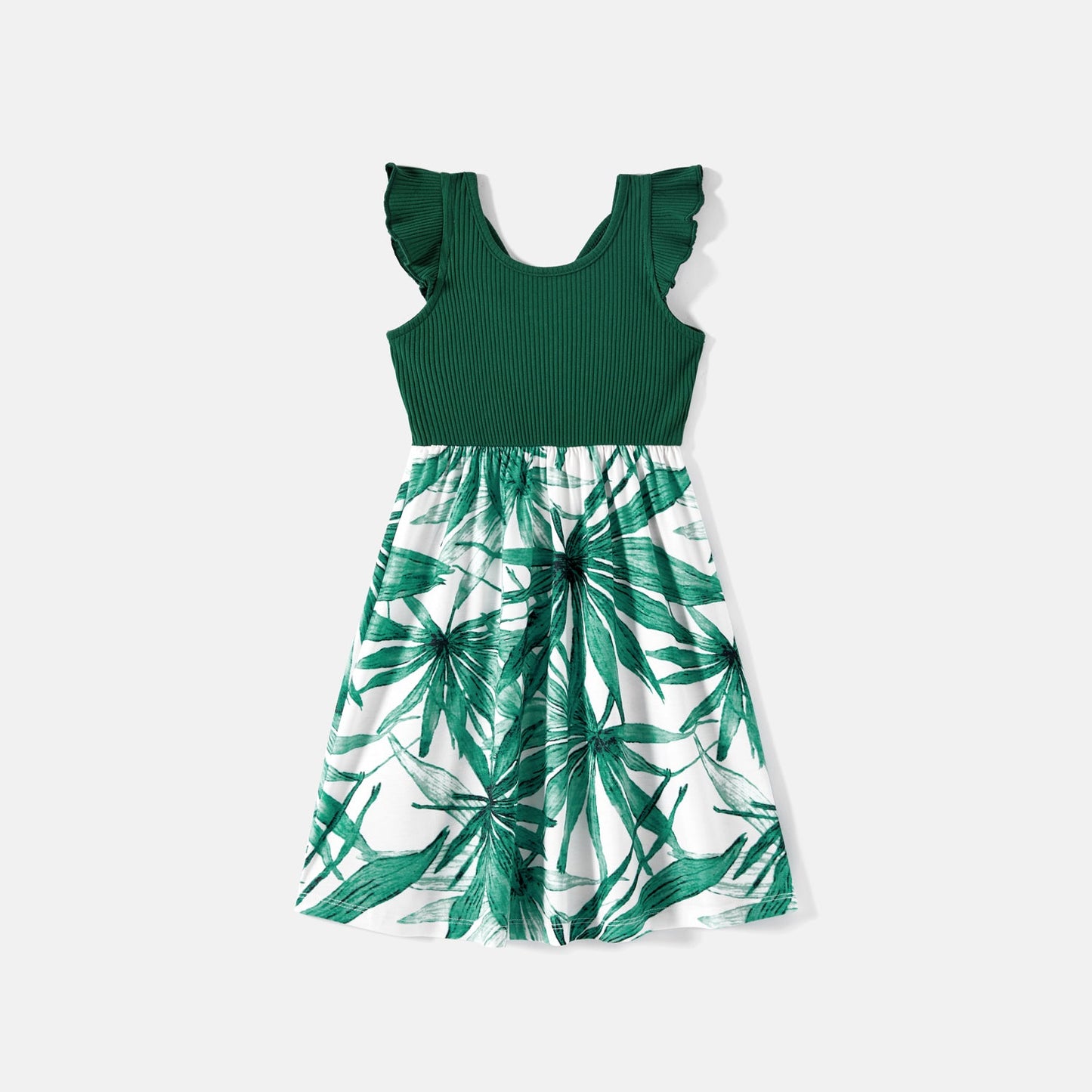 Family Matching Cotton Short-sleeve T-shirts and Allover Plant Print Spliced Naia? Cami Dresses Sets - 20588791