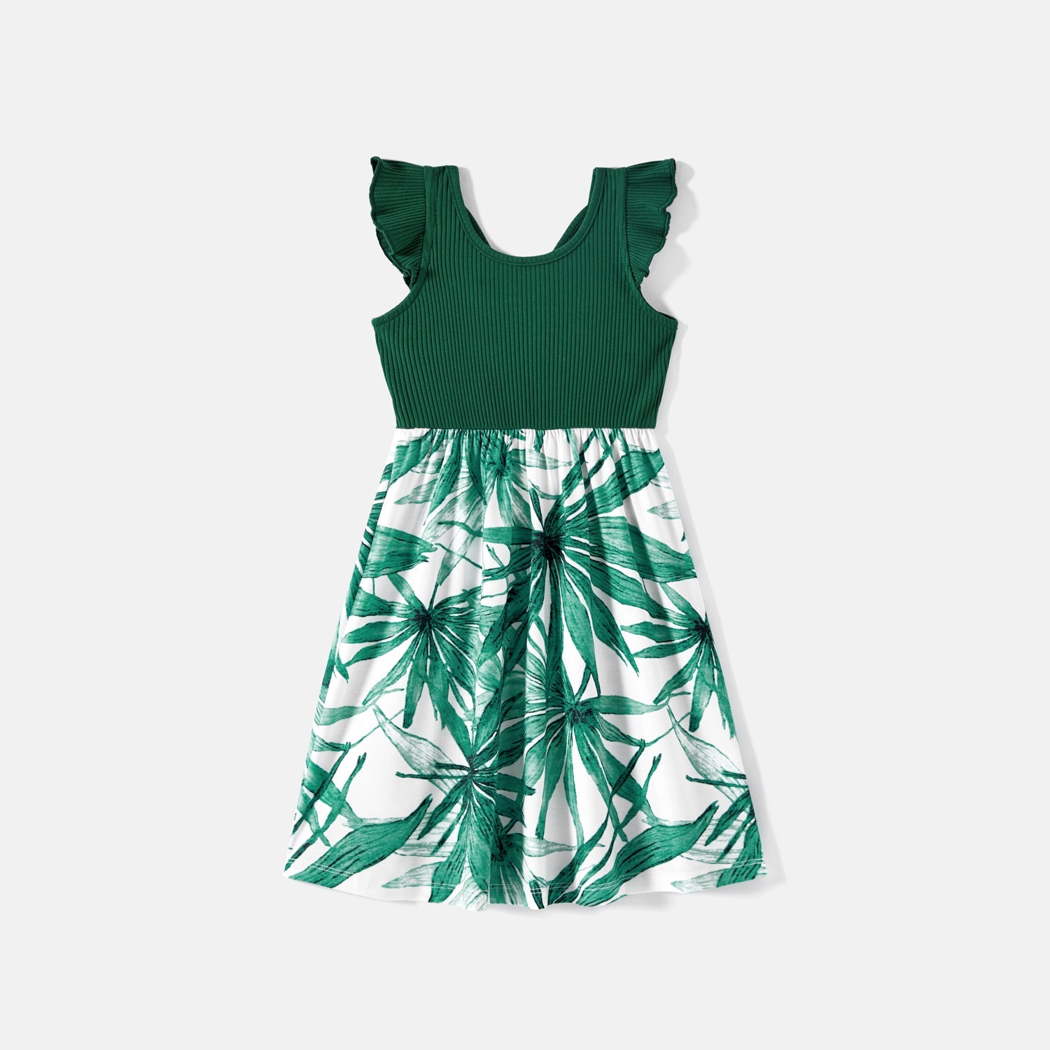 Family Matching Cotton Short-sleeve T-shirts and Allover Plant Print Spliced Naia? Cami Dresses Sets - 20588791