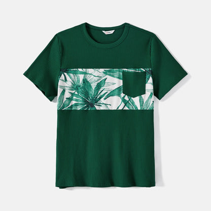 Family Matching Cotton Short-sleeve T-shirts and Allover Plant Print Spliced Naia? Cami Dresses Sets - 20588791