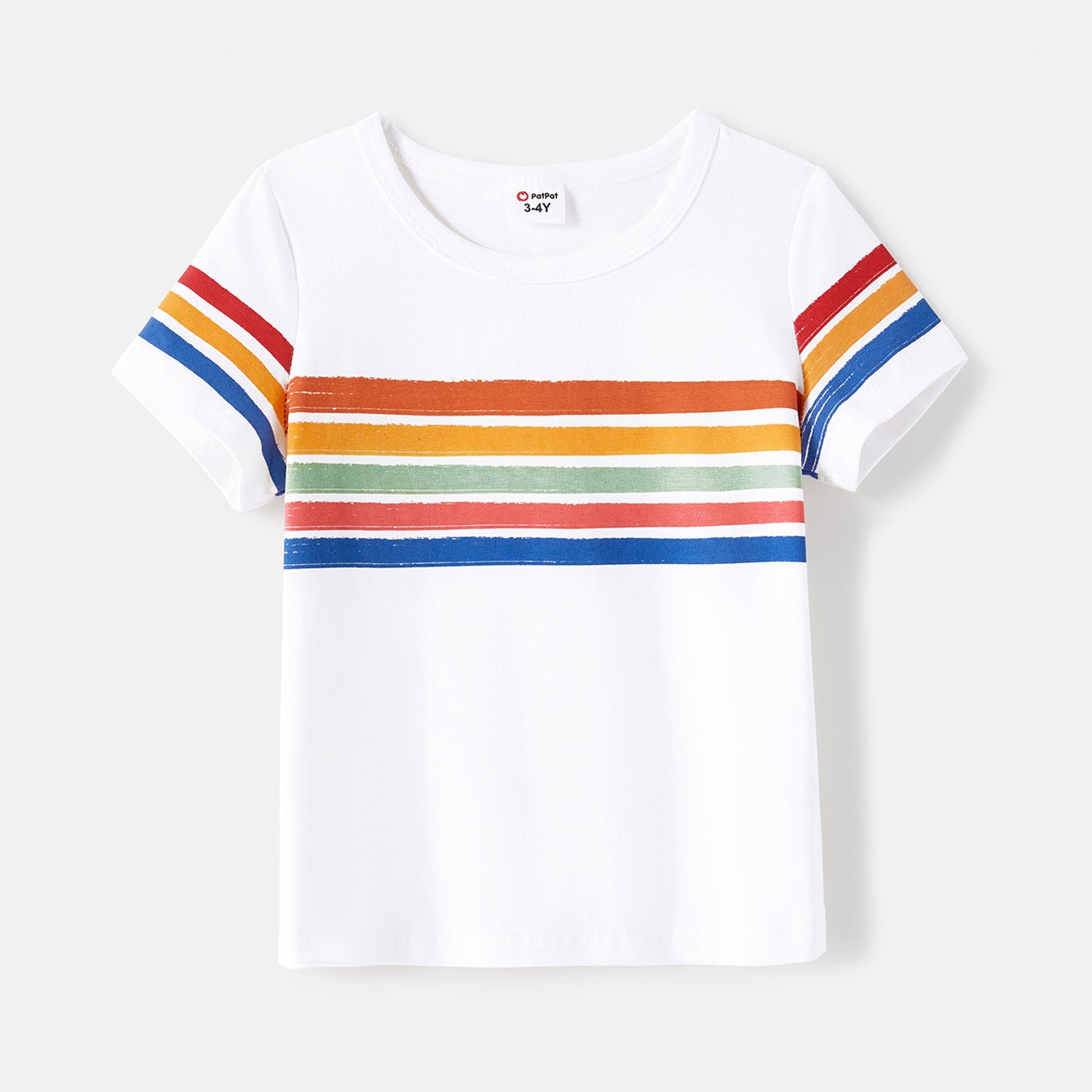 Family Matching Cotton Short-sleeve T-shirts and Colorful Striped Flutter-sleeve Dresses Sets - 20568939