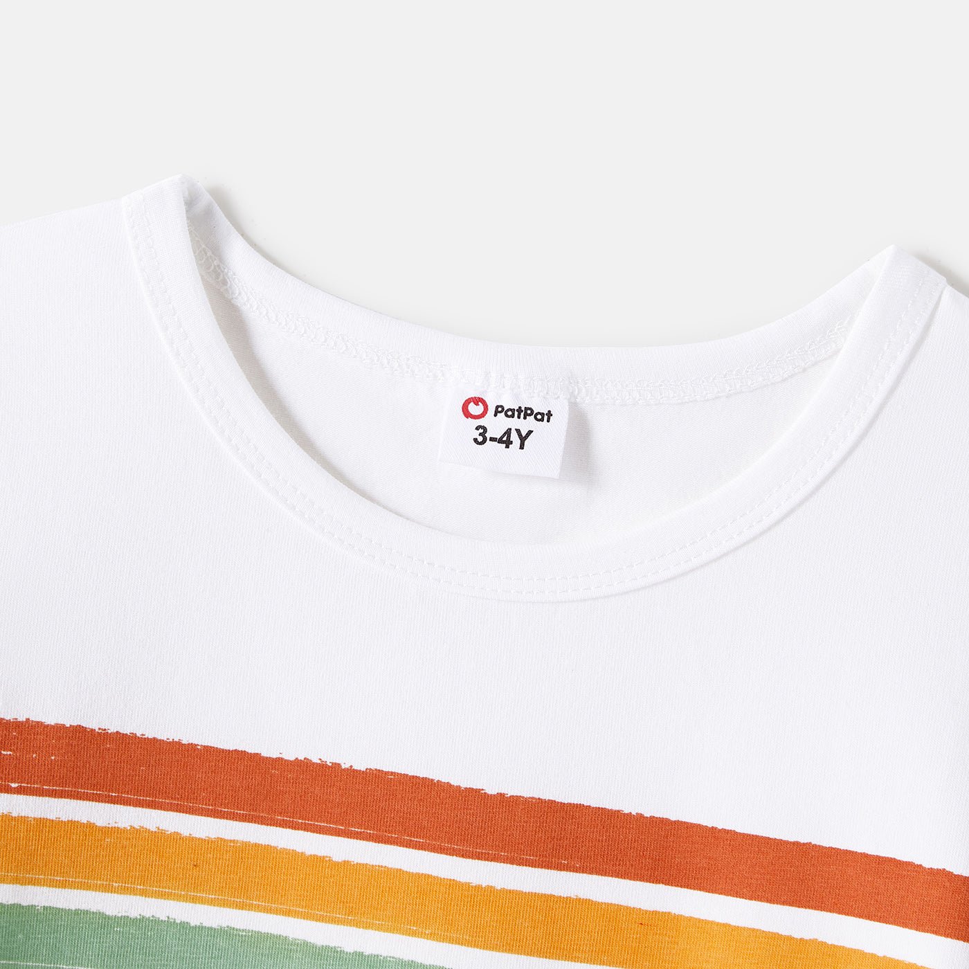 Family Matching Cotton Short-sleeve T-shirts and Colorful Striped Flutter-sleeve Dresses Sets - 20568939
