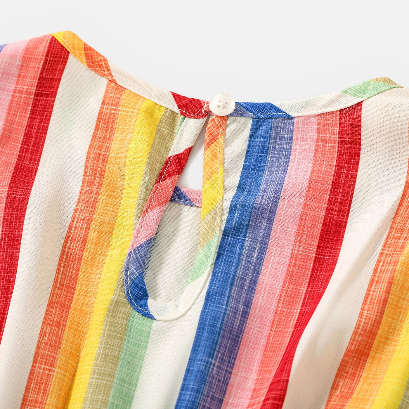 Family Matching Cotton Short-sleeve T-shirts and Colorful Striped Flutter-sleeve Dresses Sets - 20568939