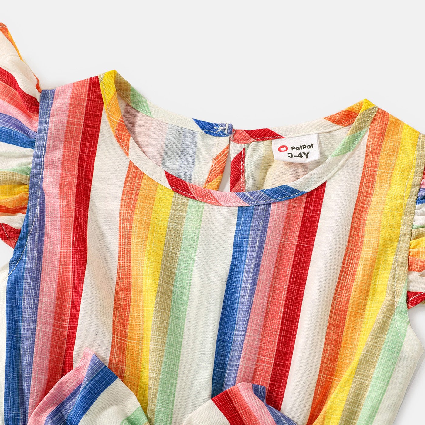 Family Matching Cotton Short-sleeve T-shirts and Colorful Striped Flutter-sleeve Dresses Sets - 20568939