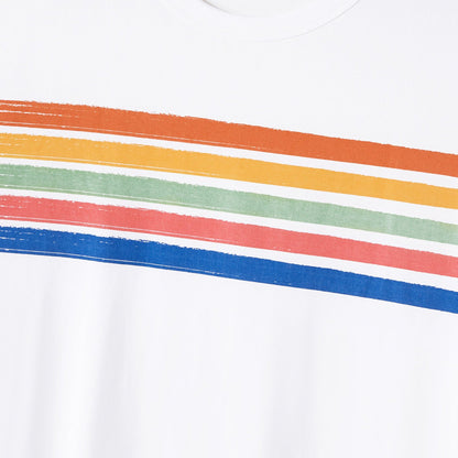 Family Matching Cotton Short-sleeve T-shirts and Colorful Striped Flutter-sleeve Dresses Sets - 20568939