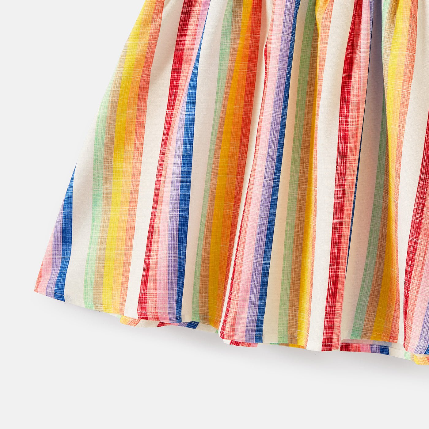 Family Matching Cotton Short-sleeve T-shirts and Colorful Striped Flutter-sleeve Dresses Sets - 20568939
