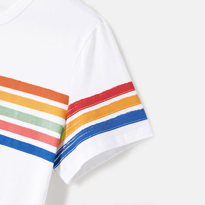 Family Matching Cotton Short-sleeve T-shirts and Colorful Striped Flutter-sleeve Dresses Sets - 20568939