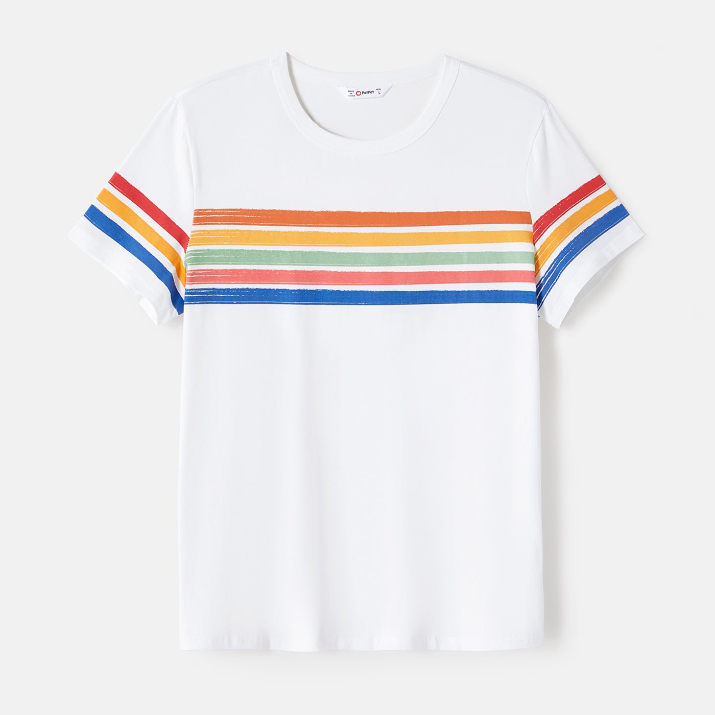 Family Matching Cotton Short-sleeve T-shirts and Colorful Striped Flutter-sleeve Dresses Sets - 20568939