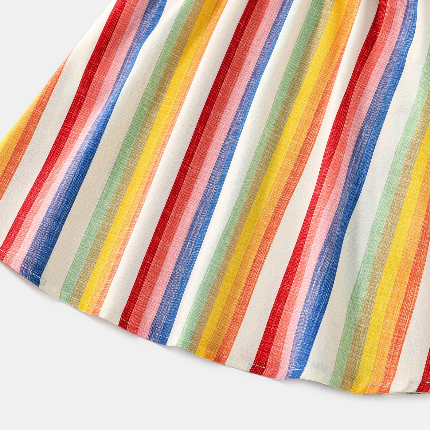 Family Matching Cotton Short-sleeve T-shirts and Colorful Striped Flutter-sleeve Dresses Sets - 20568939