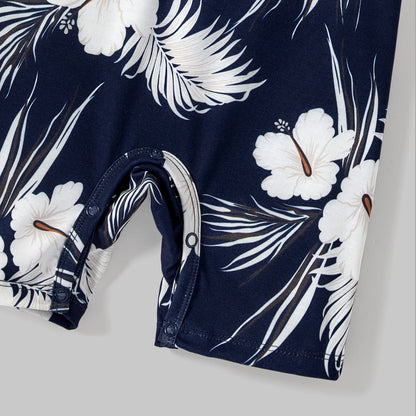 Family Matching Cotton Short-sleeve T-shirts and Floral Print Naia? Spliced Ruffle Trim Cami Dresses Sets - 20560677