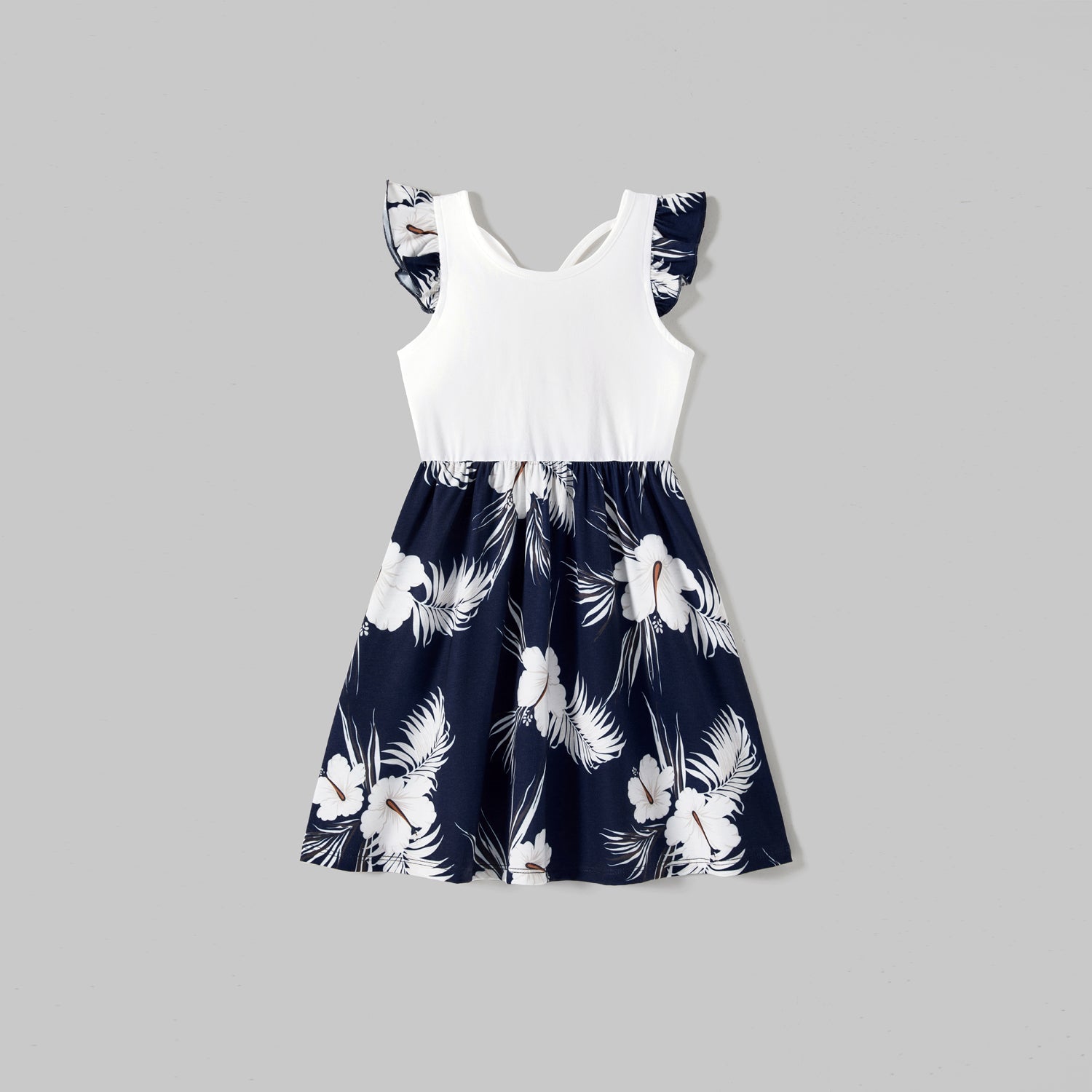 Family Matching Cotton Short-sleeve T-shirts and Floral Print Naia? Spliced Ruffle Trim Cami Dresses Sets - 20560677