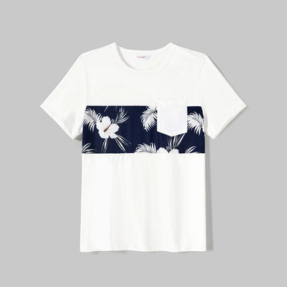 Family Matching Cotton Short-sleeve T-shirts and Floral Print Naia? Spliced Ruffle Trim Cami Dresses Sets - 20560677