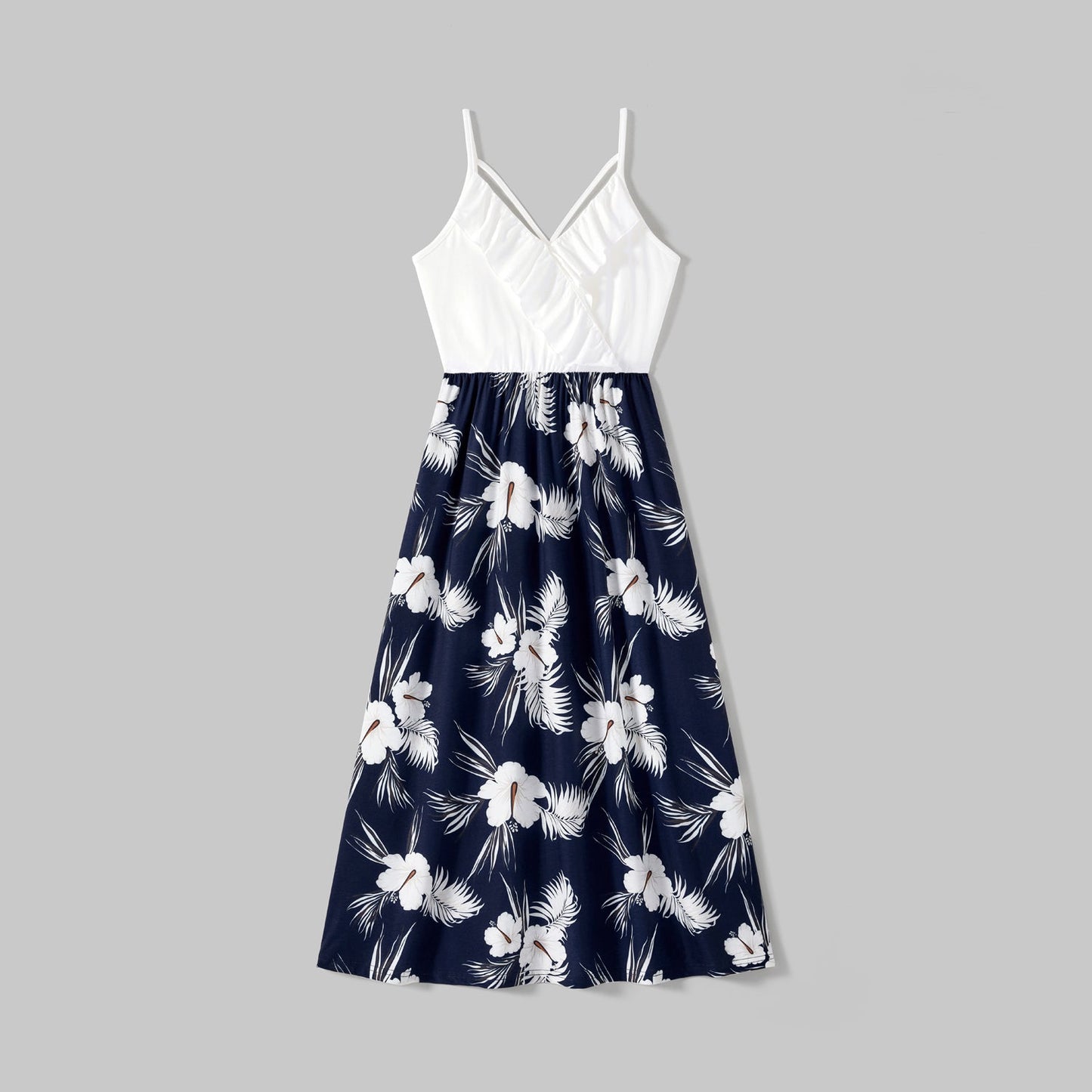 Family Matching Cotton Short-sleeve T-shirts and Floral Print Naia? Spliced Ruffle Trim Cami Dresses Sets - 20560677