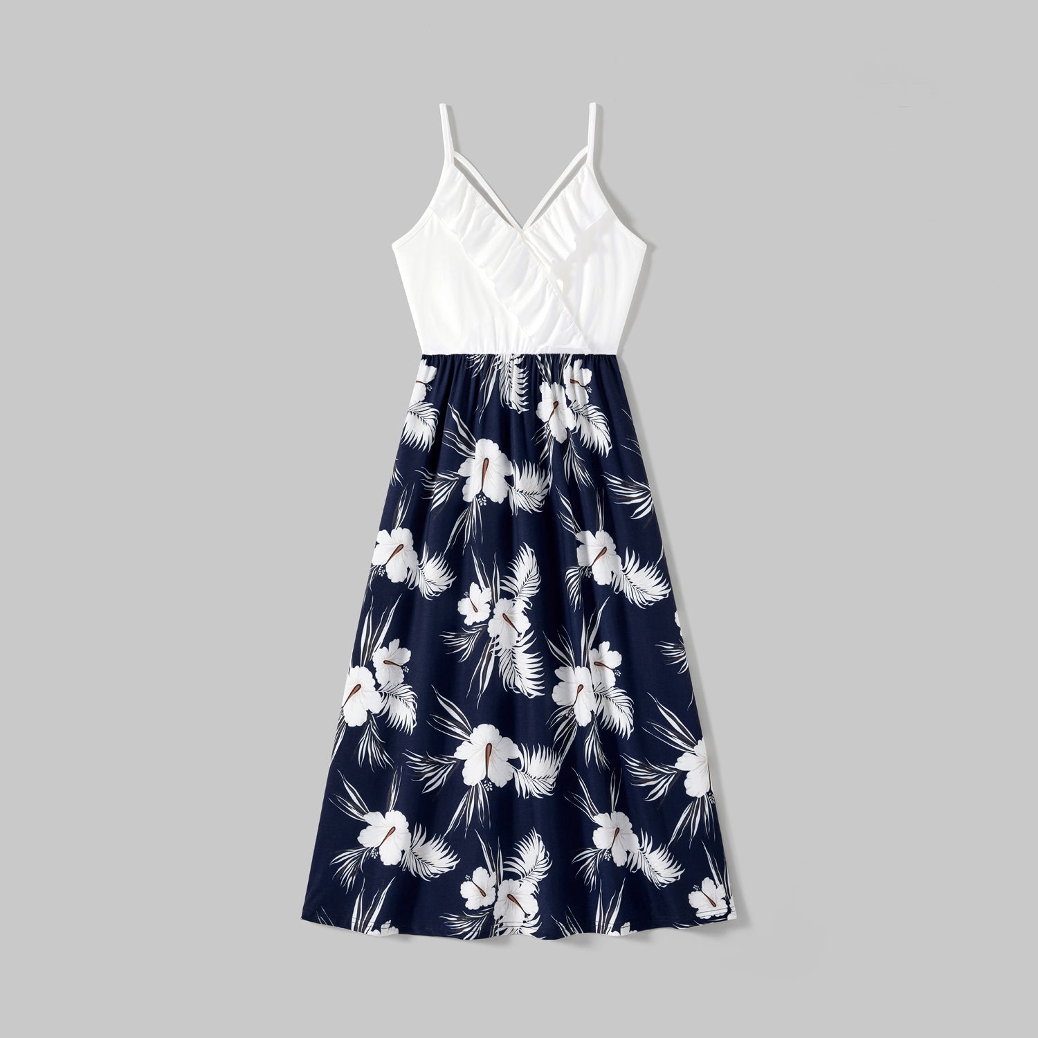 Family Matching Cotton Short-sleeve T-shirts and Floral Print Naia? Spliced Ruffle Trim Cami Dresses Sets - 20560677