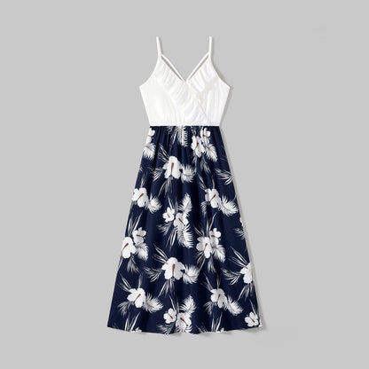 Family Matching Cotton Short-sleeve T-shirts and Floral Print Naia? Spliced Ruffle Trim Cami Dresses Sets - 20560677