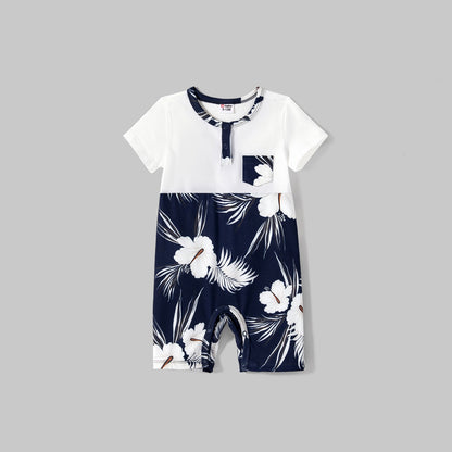 Family Matching Cotton Short-sleeve T-shirts and Floral Print Naia? Spliced Ruffle Trim Cami Dresses Sets - 20560677
