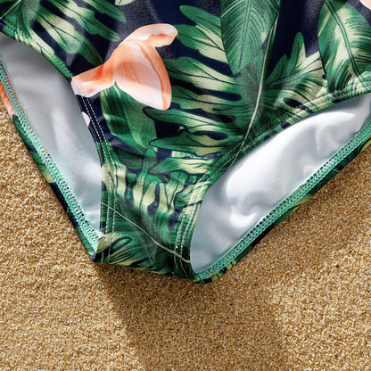 Family Matching Floral Plant Print Ruffled One-piece Swimsuit or Swim Trunks Shorts - 20657094