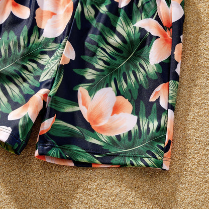 Family Matching Floral Plant Print Ruffled One-piece Swimsuit or Swim Trunks Shorts - 20657094