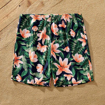 Family Matching Floral Plant Print Ruffled One-piece Swimsuit or Swim Trunks Shorts - 20657094
