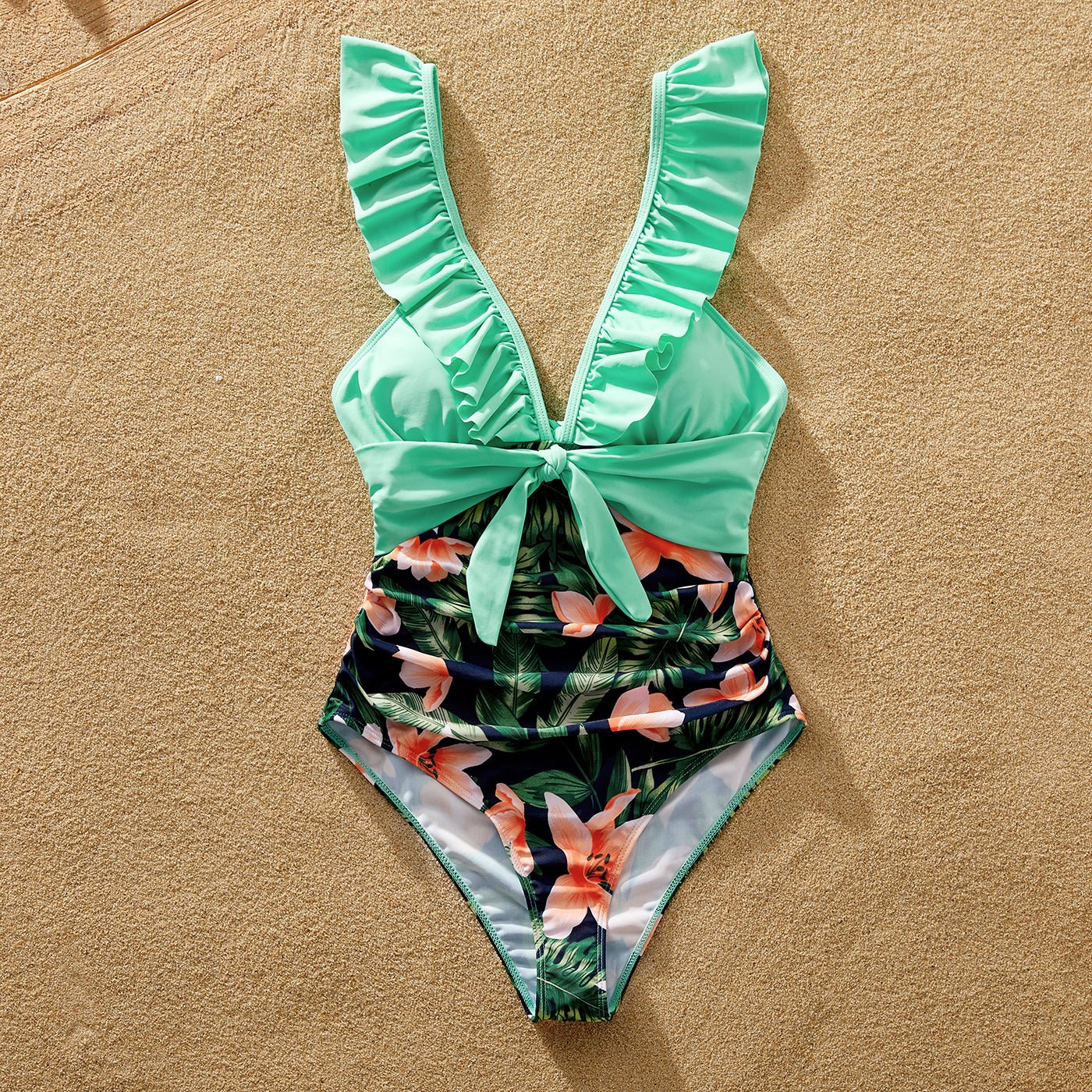 Family Matching Floral Plant Print Ruffled One-piece Swimsuit or Swim Trunks Shorts - 20657094