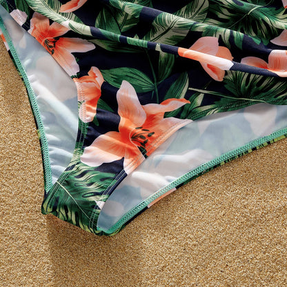 Family Matching Floral Plant Print Ruffled One-piece Swimsuit or Swim Trunks Shorts - 20657094