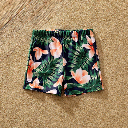 Family Matching Floral Plant Print Ruffled One-piece Swimsuit or Swim Trunks Shorts - 20657094