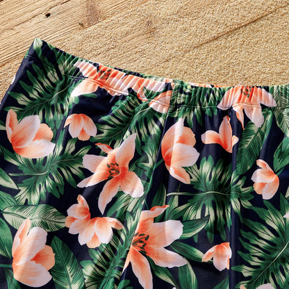 Family Matching Floral Plant Print Ruffled One-piece Swimsuit or Swim Trunks Shorts - 20657094