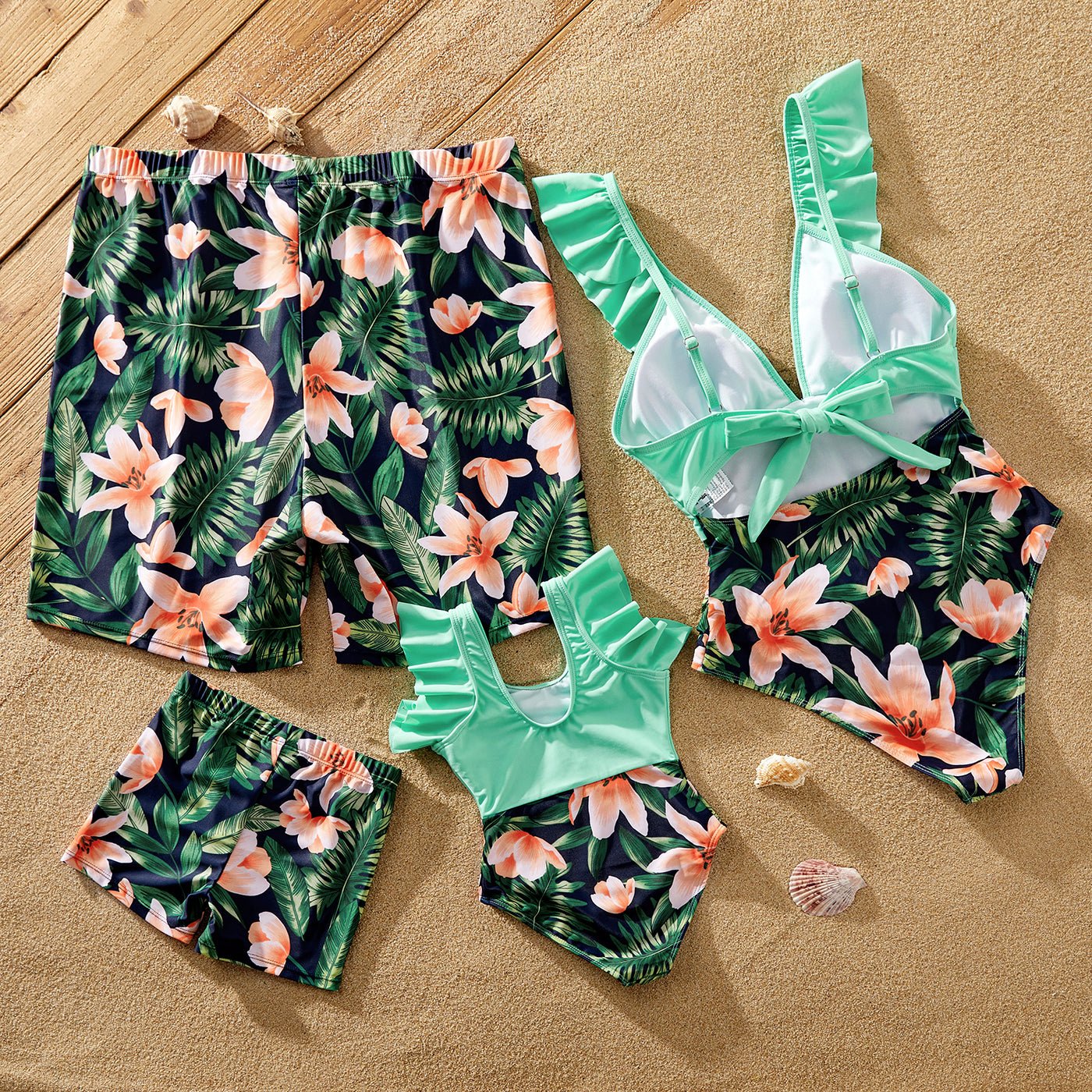 Family Matching Floral Plant Print Ruffled One-piece Swimsuit or Swim Trunks Shorts - 20657094