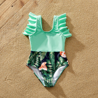 Family Matching Floral Plant Print Ruffled One-piece Swimsuit or Swim Trunks Shorts - 20657094