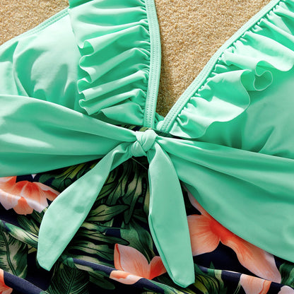 Family Matching Floral Plant Print Ruffled One-piece Swimsuit or Swim Trunks Shorts - 20657094