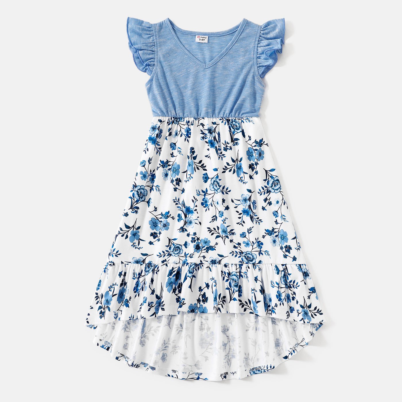 Family Matching Floral Print High Low Hem Flutter-sleeve Spliced Naia? Dresses and Short-sleeve Striped T-shirts Sets - 20556516