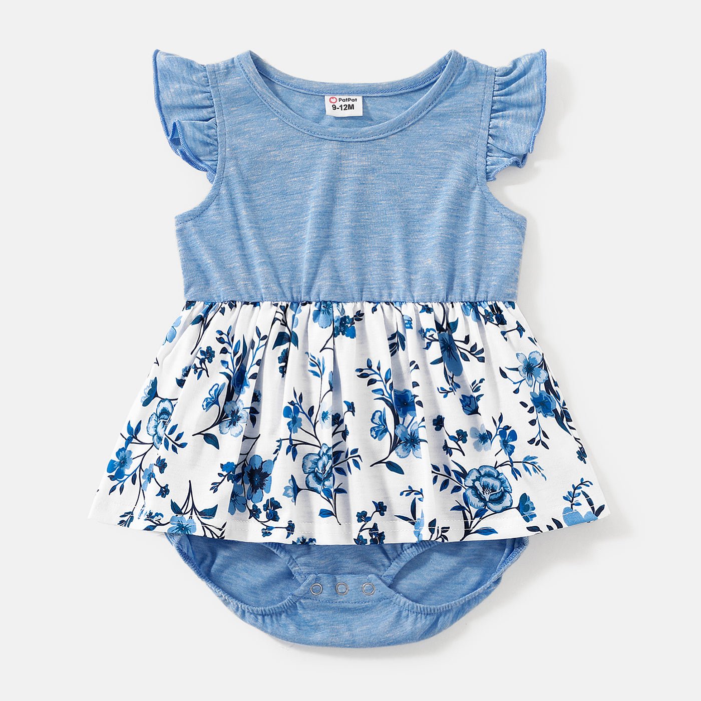 Family Matching Floral Print High Low Hem Flutter-sleeve Spliced Naia? Dresses and Short-sleeve Striped T-shirts Sets - 20556516