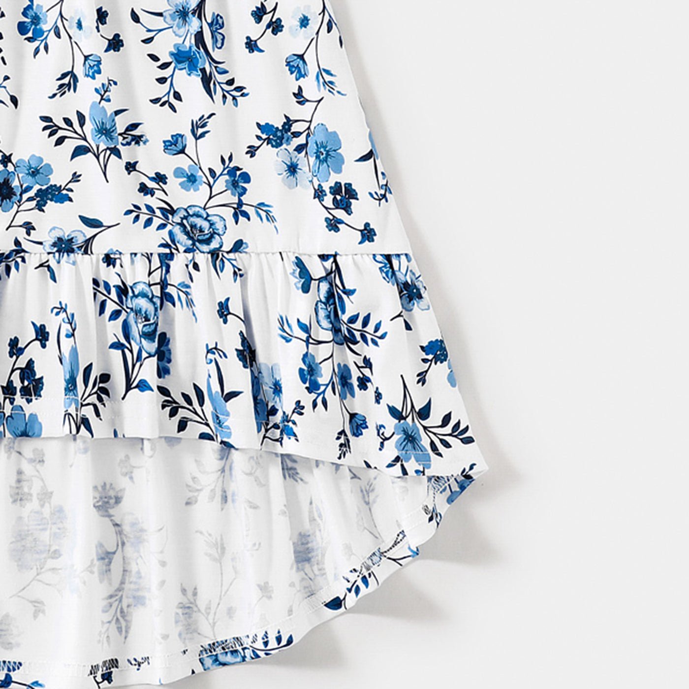 Family Matching Floral Print High Low Hem Flutter-sleeve Spliced Naia? Dresses and Short-sleeve Striped T-shirts Sets - 20556516
